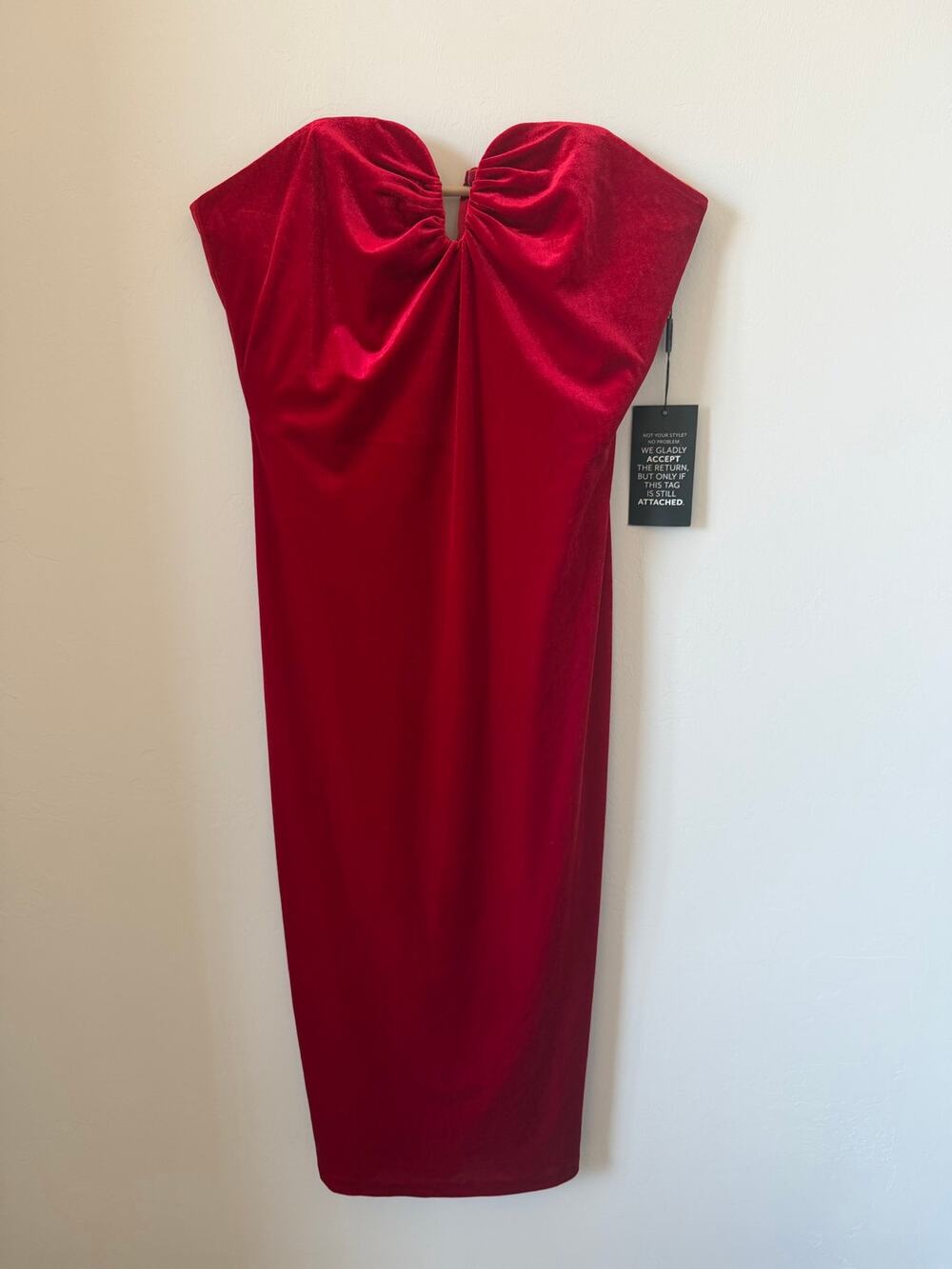 WHBM Strapless Red Velvet Midi Dress